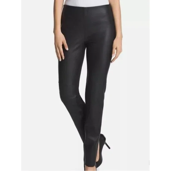 CHICO'S‎ Abbey Pieced Black Faux-Leather Front Knit Pants Elastic Women's SZ S/4 - Picture 2 of 15